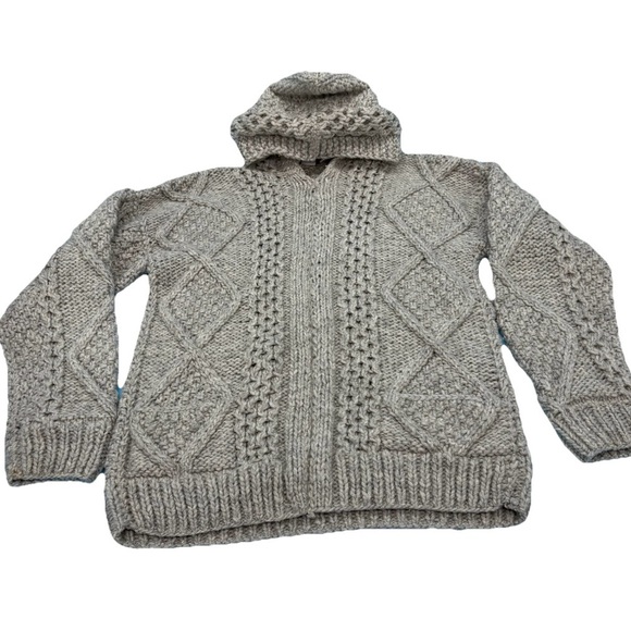 Fisherman’s Hooded 100% Wool Sweater Women’s Gray Large By Yarnia - Picture 3 of 9